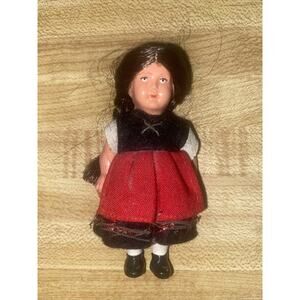 Vintage 1950s Hard Plastic Ethnic German Mini Girl Doll 3.25” Tall